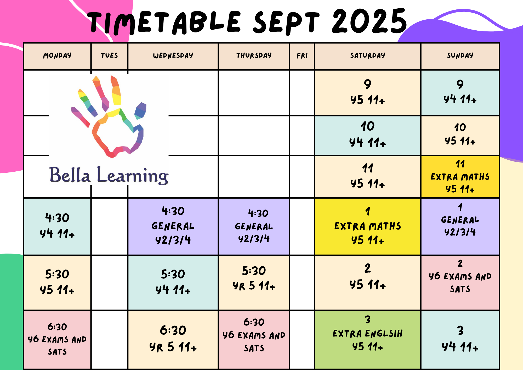 Timetable March 2025